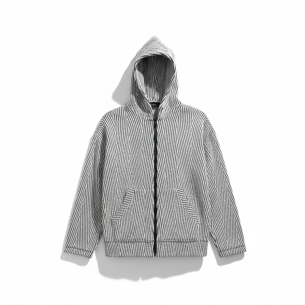 Liverpool Herringbone Chevron Knit Zip Up Hoodie Women's Size Small Black‎ White